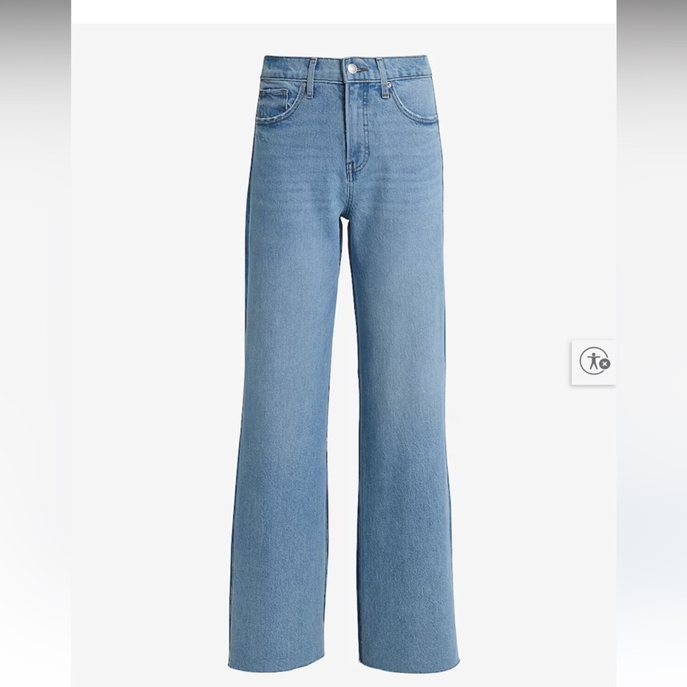 Express Two-Tone Light & Dark Blue Wide Leg Jeans - Picture 7 of 12